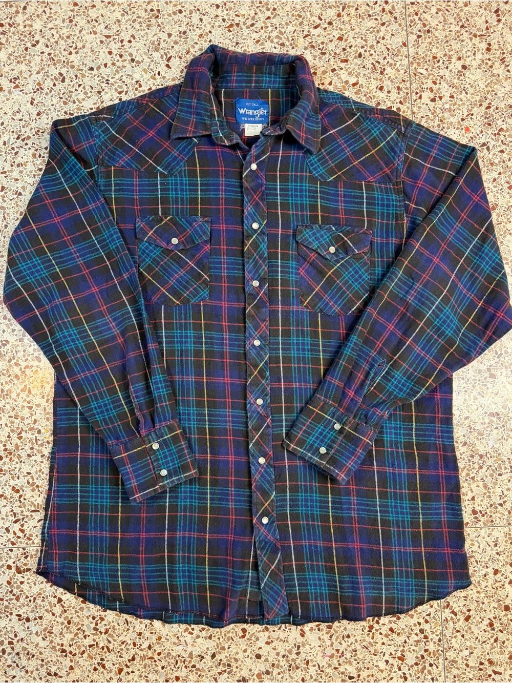 Wrangler Western Shirt Plaid Flannel‎ Cotton XLT Tall  Button-Up
